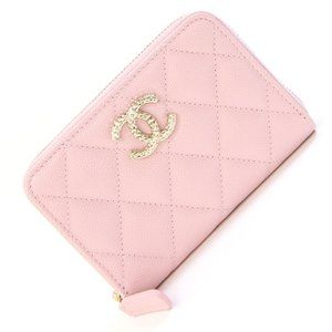 CHANEL Pink Caviar Leather Logo Wallet